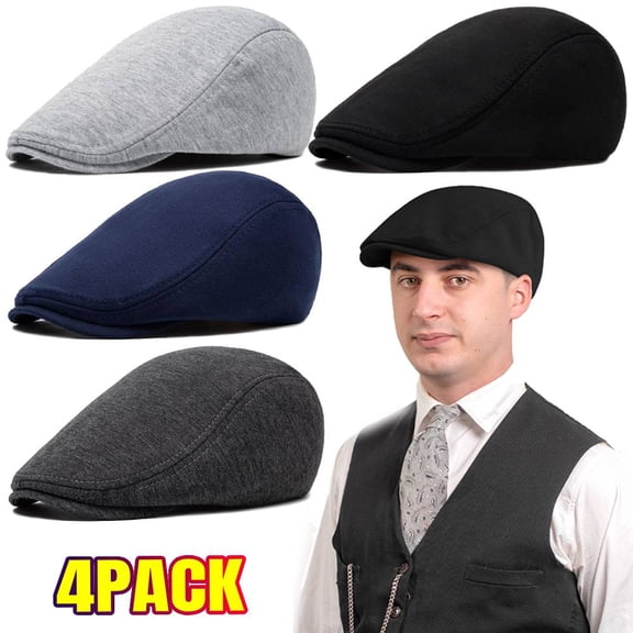 4 Pack Newsboy Cap for Men Adjustable Herringbone Tweed Wool Hats Blend Flat Cap Ivy Cabbie Driving Hat