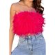 thumbnail image 2 of VISgogo Tops de tubo para mujer, decoración peluda de color sólido para adultos sin mangas con hombros descubiertos y espalda descubierta, tops cortos ajustados VISgogo moda, 2 of 9
