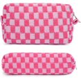 thumbnail image 1 of LAICAIW Makeup Bag Checkered Cosmetic Bag Pink Makeup Pouch 1Pcs Large Capacity Makeup Bags and 1Pcs Makeup Brushes Storage Bag Travel Toiletry Bag Organizer, 1 of 7