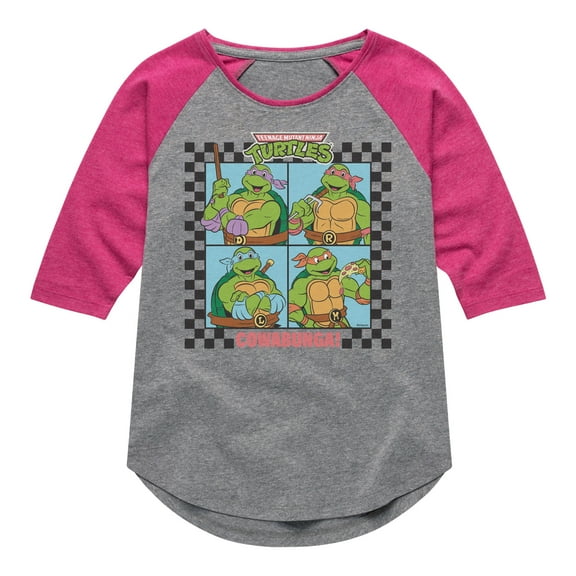 Teenage Muntant Ninja Turtles - Cowabunga Four - Toddler And Youth Girls Shirt Tail Raglan