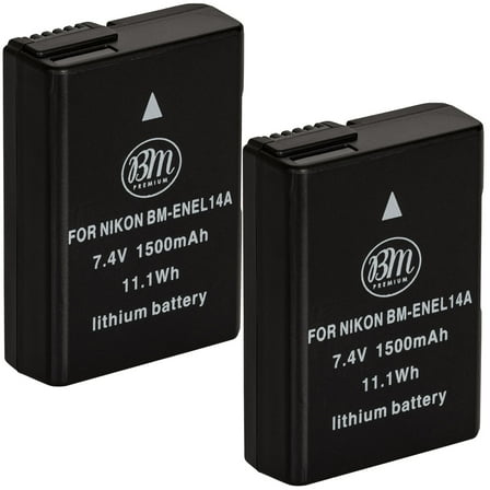 BM Premium 1500mAh Power Battery for Nikon D3100 Camera, EN-EL14A, 2 Count