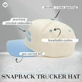 thumbnail image 3 of Funky Junque Trucker Hat – Vintage Two-Tone Snapback Baseball Cap with Embroidered Design - That Sounds Like a Mans Job - Beige/Light Blue, 3 of 6