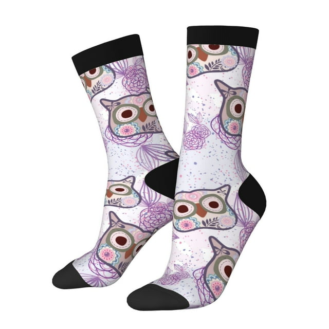 Balery Owl And Floral Calcetas Largas con Estampado para Hombre y Mujer – Suaves y Transpirables, Talla Única (US 5-11)