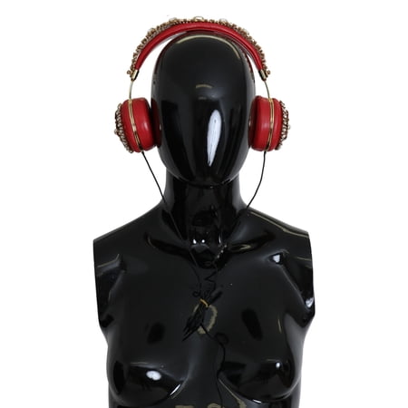 Dolce Gabbana Red Nappa Leather Floral Crystal Headphone