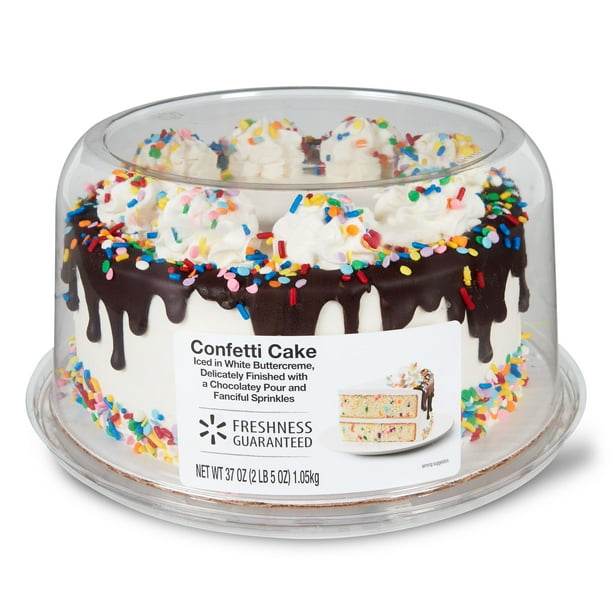 Freshness Guaranteed 7 Double Layer Confetti Cake With Chocolate Drip Topping 37oz Walmart Com