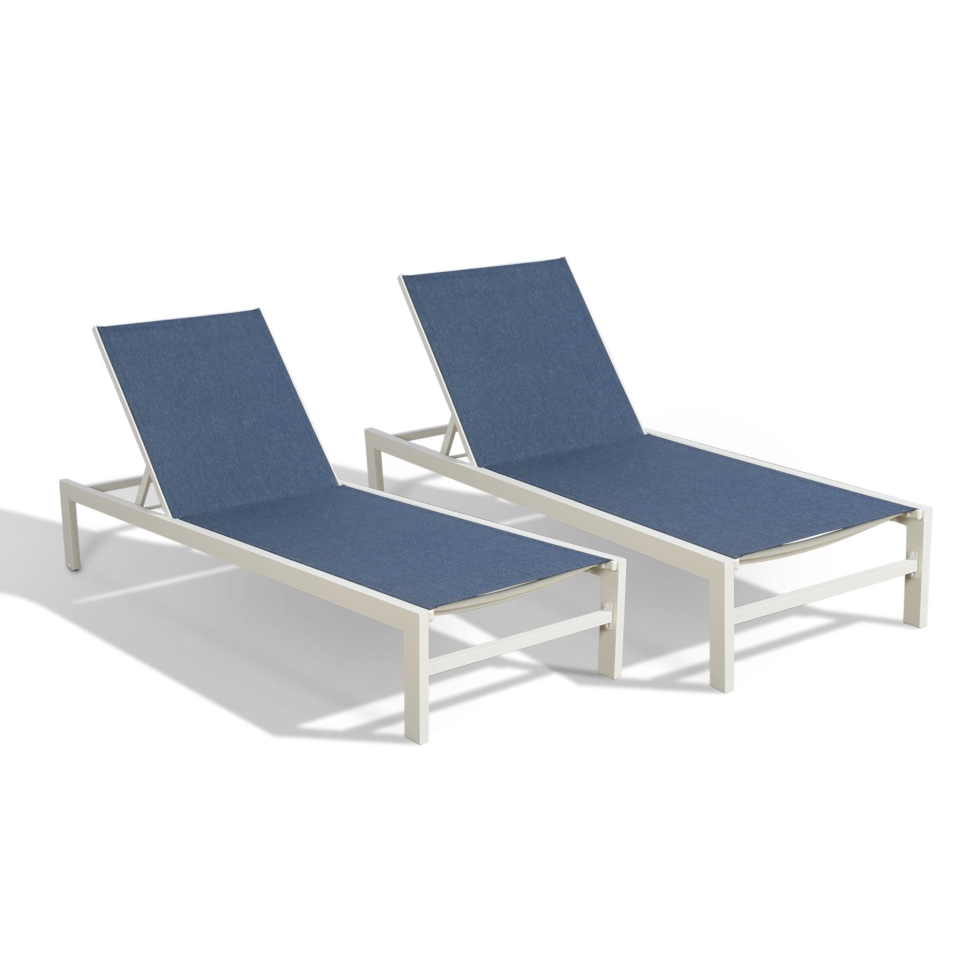 Ulax Furniture 2 Pieces Outdoor Aluminum Chaise Lounge Chairs Patio Sling Sun Lounger Set 
