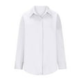 thumbnail image 4 of Summer Tops, Tops for Women Trendy, Fashionable Women Loose Button-Up Long Shirt Blouse with Elegant V Neck Lapel Design for Casual and Formal Occasions, 4 of 5