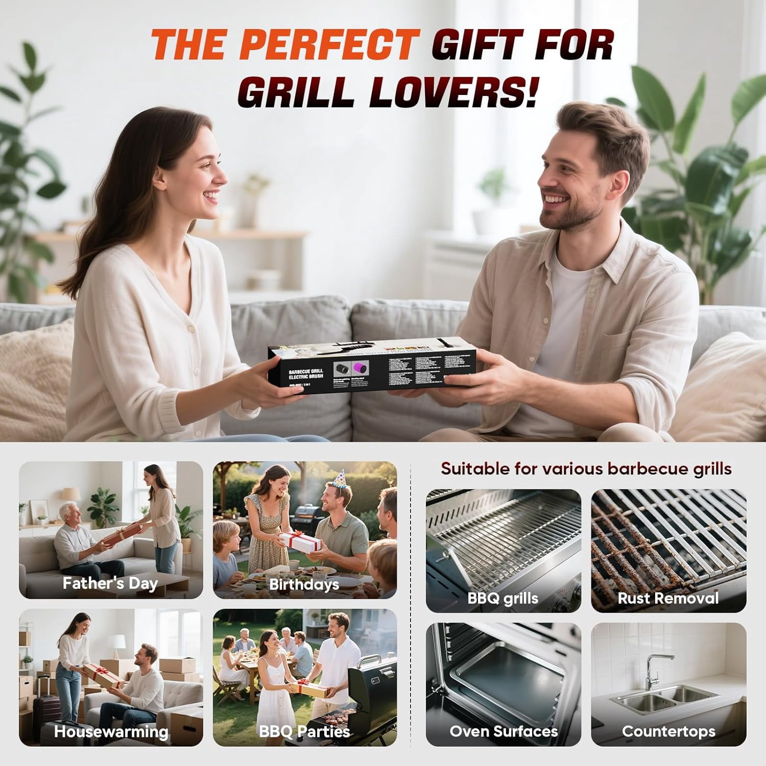 Electric Grill Brush for BBQ, 3-Speed Power Rotary Grill Cleaner with 304 Stainless Steel Anti-Shedding Head, Rechargeable up to 90-Min Runtime, Outdoor Grill Cleaning Tool for Home, Patio, Camping