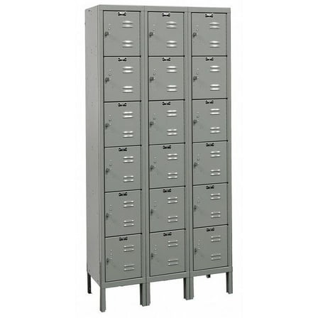 Box Locker, 36 in W, 15 in D, 78 in H, (3) Wide, (6) Tier, Dark Gray