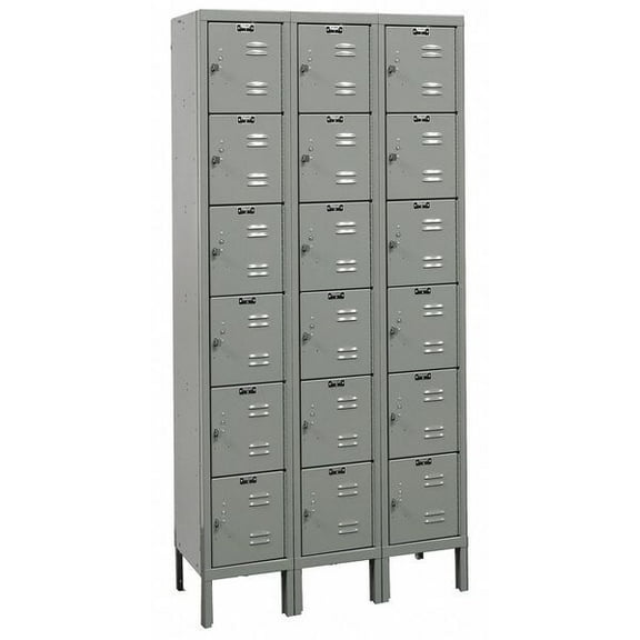Box Locker, 36 in W, 15 in D, 78 in H, (3) Wide, (6) Tier, Dark Gray