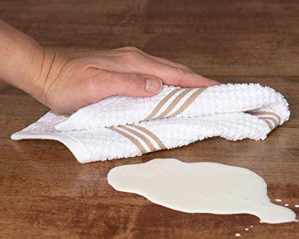 Sticky Toffee Kitchen Dishcloths Towels 100% Cotton, Set of 8, Tan and White Dish Cloth Towels, 12 in x 12 in