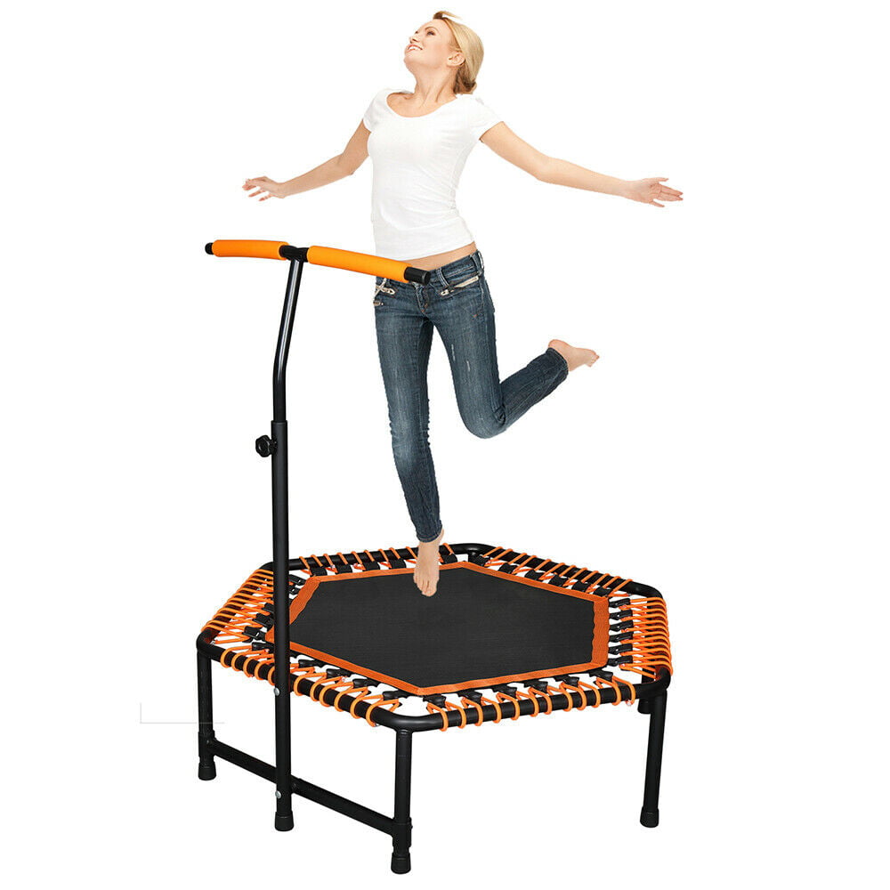 Hexagon Trampoline Adjustable Handle Bar Cardio Fitness Bungee Rebounder Jumping 