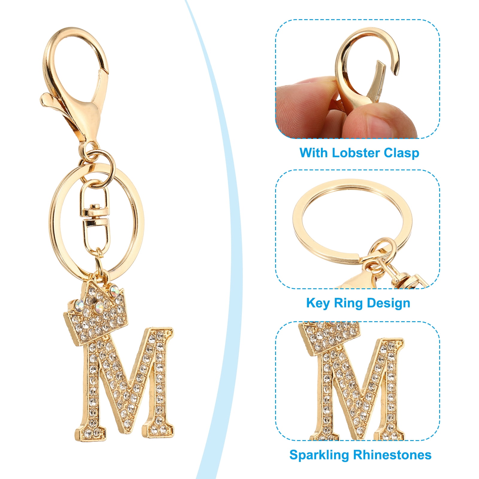 ❇m♡❇ Uxcell Initial Letter Keychain, Letter M Crown Design Charm with