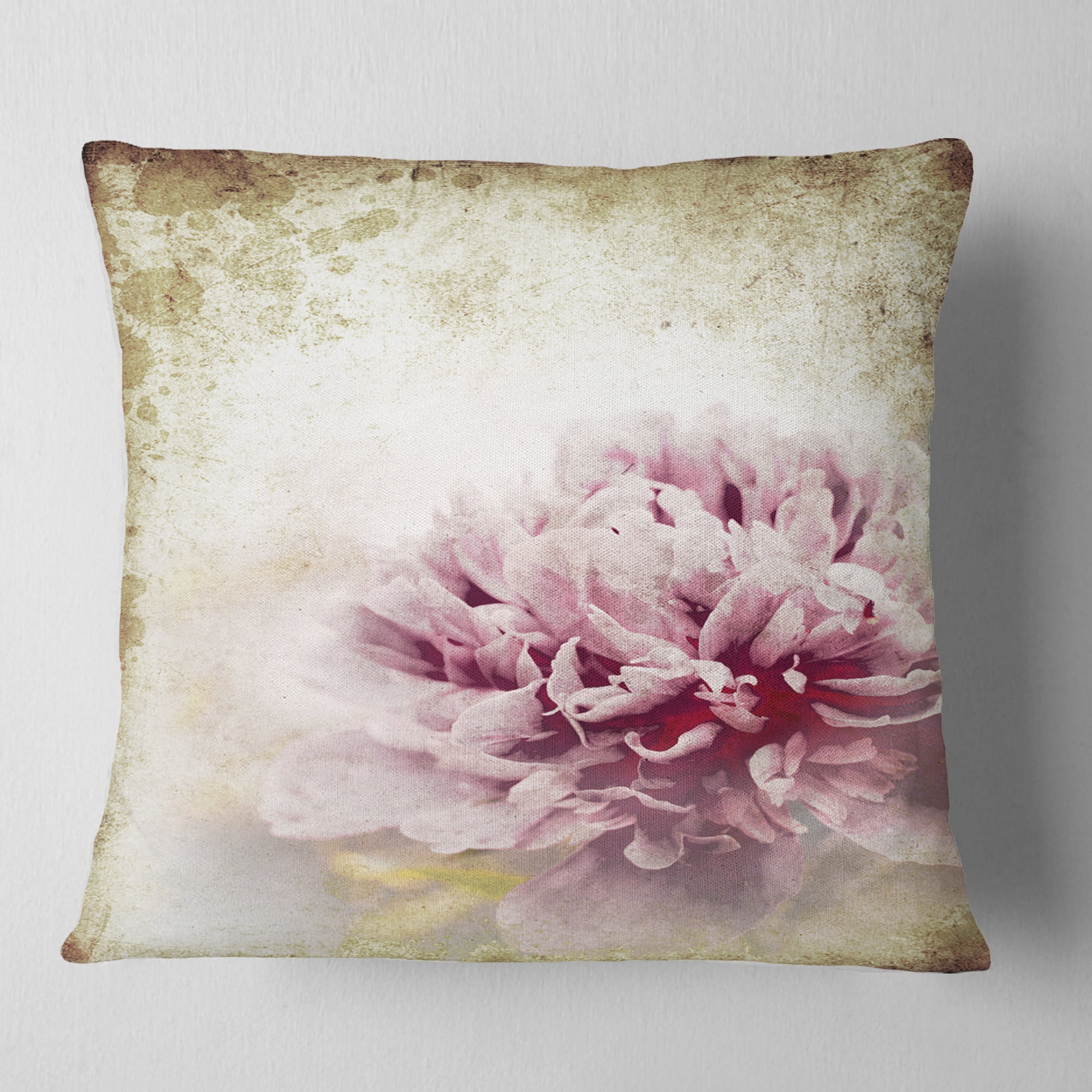 Designart Pink Peony in Vintage Style - Floral Throw Pillow - 18x18