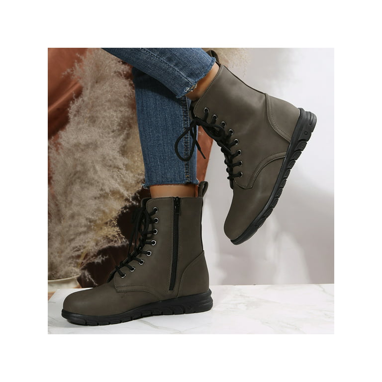 SIMANLAN Slip Resistant Ankle Boots Comfortable Lace Up Leather Booties Work Round Toe Bootie Army Green 7.5 - Walmart.com