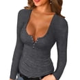 thumbnail image 2 of Langwyqu Long Sleeve Low Neck Slim Fit Buttons Shirt Female Spring Autumn Tops, 2 of 4