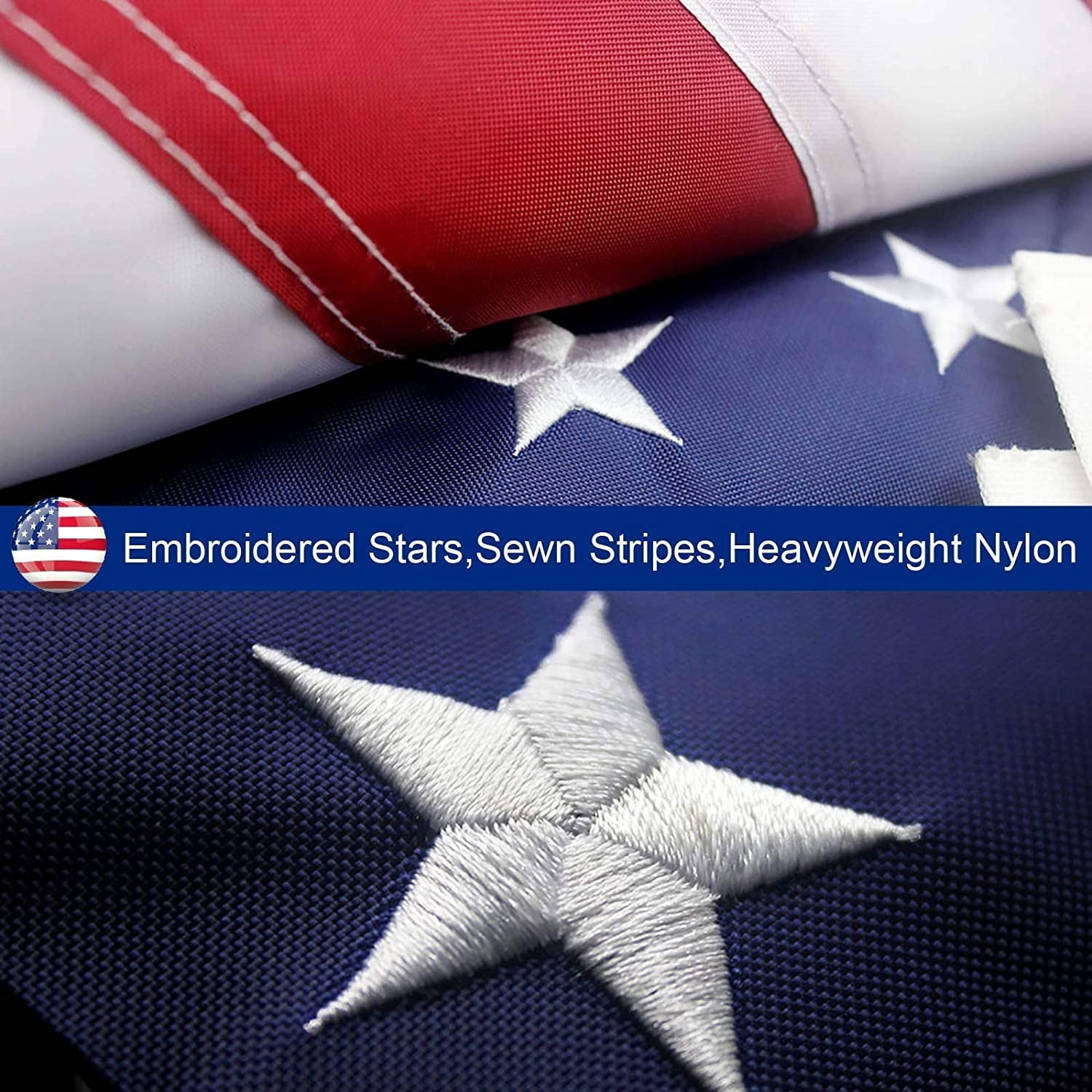 Samerd American Flag 8x12 ft, Embroidered Stars, Sewn Stripes, Brass Grommets, Weather-Resistant Nylon