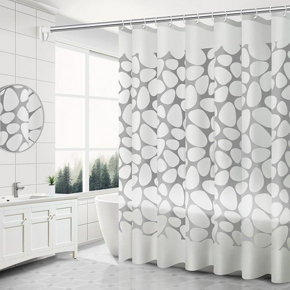 Cortina de ducha de baño con patrón de adoquín blanco | Plástico impermeable | Ojales metálicos reforzados | Impresión HD | 71x71 pulgadas | Incluye 12 anillos | Divisor de baño duradero para el