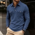 thumbnail image 5 of Work Polo Shirts for Men Long Sleeve Button Down Tee Shirts Basic Blue Men Outfits, 5 of 5