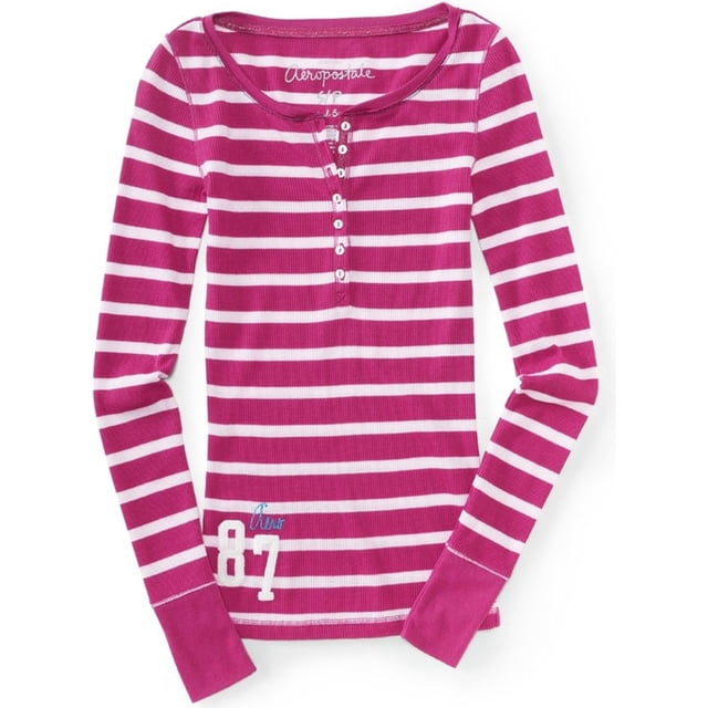 Aeropostale - Camiseta térmica con rayas para mujer, color rosa, extragrande Aeropostale henley
