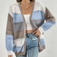 thumbnail image 4 of FRSASU Women's Sweater Cardigan Long Sleeved Color Blocked Hollow Fall Casual Sweater Fashion Cardigan Top Sky Blue XL(XL), 4 of 7