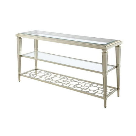 ACME Zaba Metal and Tempered Glass Rectangular End Table in Silver and Clear