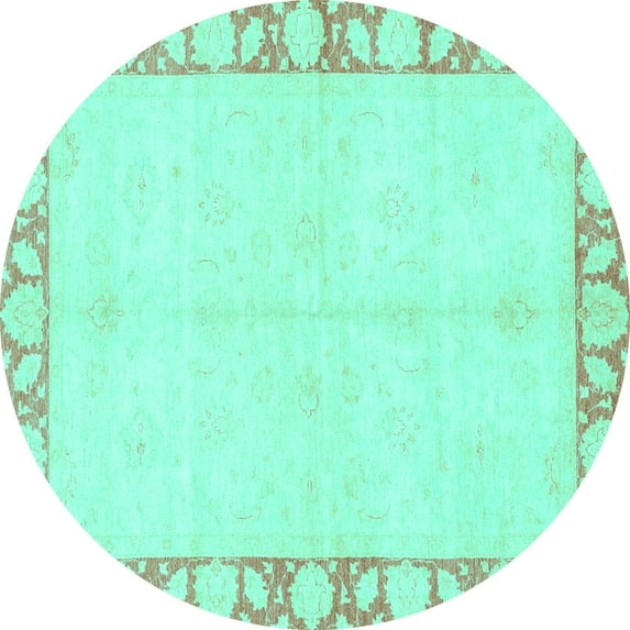 Ahgly Company Indoor Round Abstract Turquoise Blue Modern Area Rugs, 4' Round