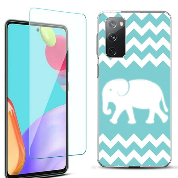Slim-Fit Protective Phone Case for Samsung Galaxy S20 FE 5G Fan Edition, with Tempered Glass Screen Protector, by OneToughShield ® - Chevron/Elephant