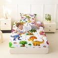 thumbnail image 4 of Metsweet 3D Cute Dino Twin Sheets 3pcs, Cartoon Animal Bedding, Pink Orange Purple,1 Fitted Sheet, 1 Flat Sheet and 1 Pillowcase, 4 of 5