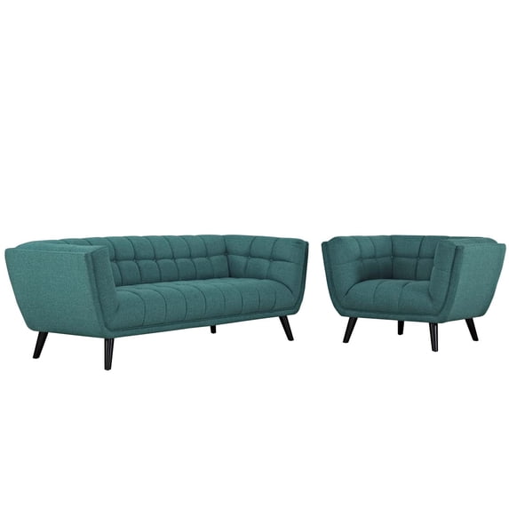 Modern Contemporary Urban Design Living Room Lounge Club Lobby Armchair and Sofa Set, Fabric, Aqua Blue