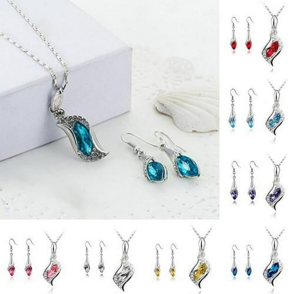 Zhaomeidaxi 2Pcs/Set Jewelry Sets for Women Faux Crystal Necklace Earrings Set Jewelry for Women, Wedding Party Pendant and Earring Sets