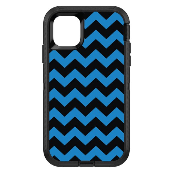 DistinctInk Custom SKIN / DECAL compatible with OtterBox Defender for iPhone 11 (6.1" Screen) - Black Blue Chevron Stripes - Chevron Stripes Pattern