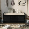 thumbnail image 2 of Storage Bench with Removable Velvet Cushion, Wooden Shoe Bench Entryway Bench with 2 Drawers & 2 Cabinets, 42.5 "L Storage Cabinet Cushioned Benches for Living Room Entryway, Black, 2 of 4