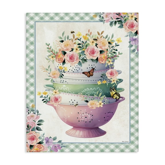 Stupell Industries Stacked Bowls Plaid Border Food & Beverage Painting Wrapped Canvas Art Print Wall Art, 16 x 20