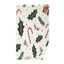 Yayeee 2 Pack Hand Towels for Bathroom 100% Cotton 16" x 28" Kitchen Towel, White Christmas Holly