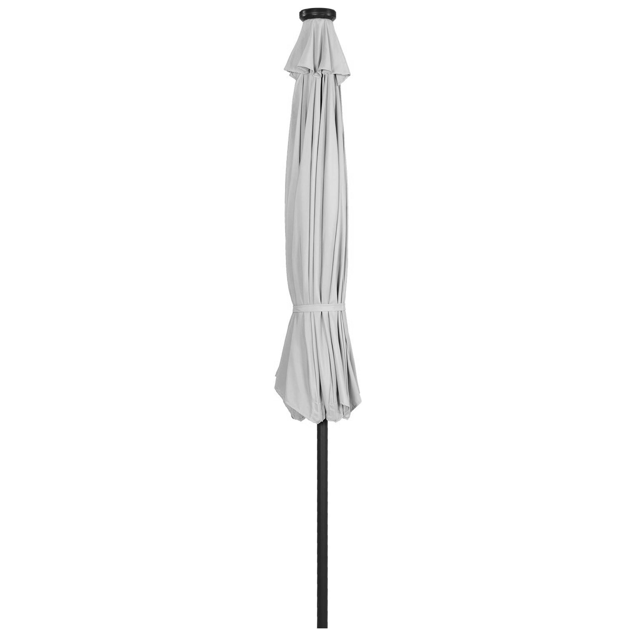 GARDEN 9 Ft Solar LED Patio Umbrella with Black Round Base Weight Included, White