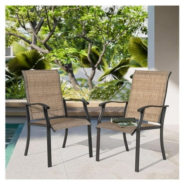 Patio Dining Chairs Set of 2, Outdoor Textilene Dining Chairs with High Back, Patio Chairs with Armrest, Metal Frame and Textilene Chairs, Brown