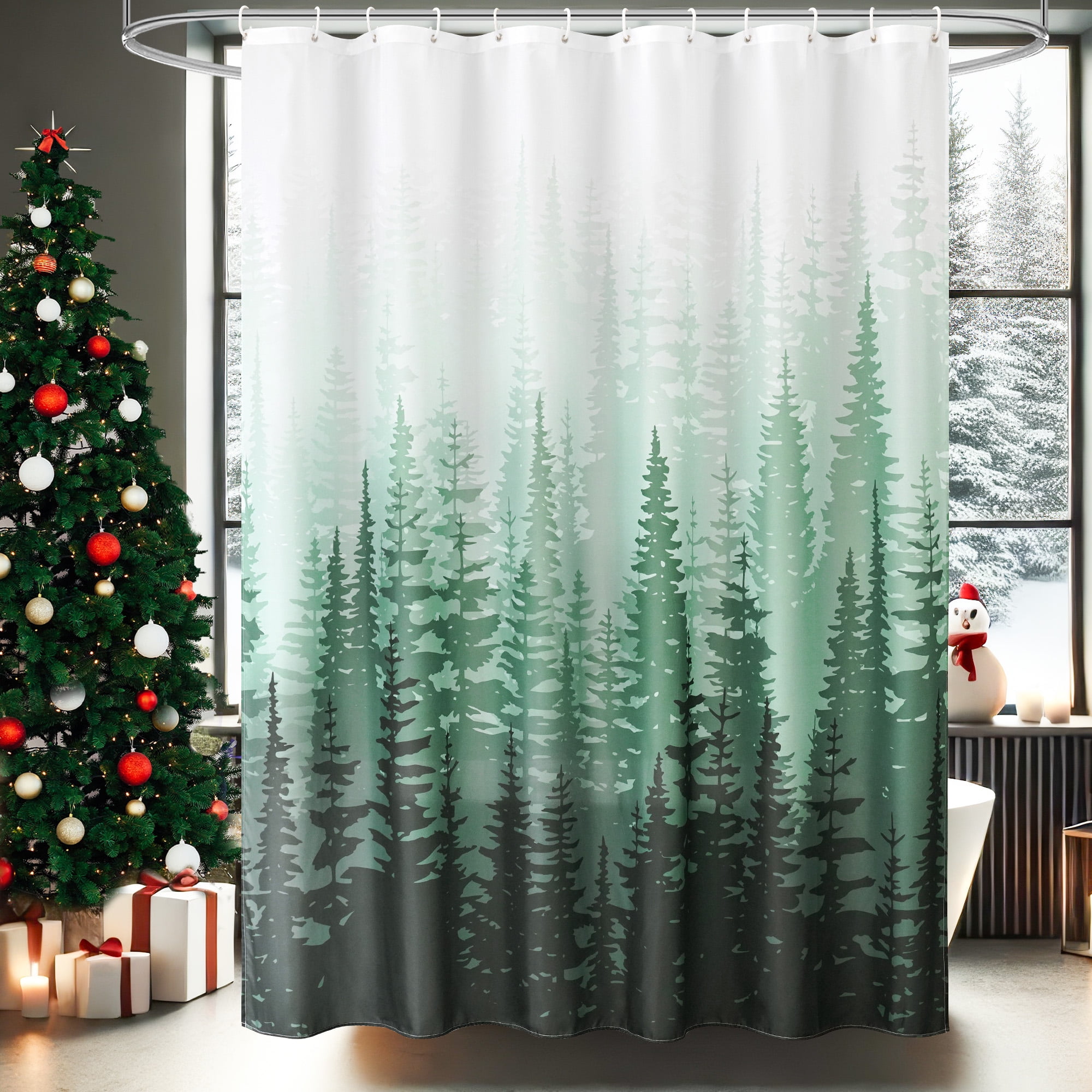 Inosoo Green Forest Fabric Shower Curtain, 72" x 72", Washable photo 8