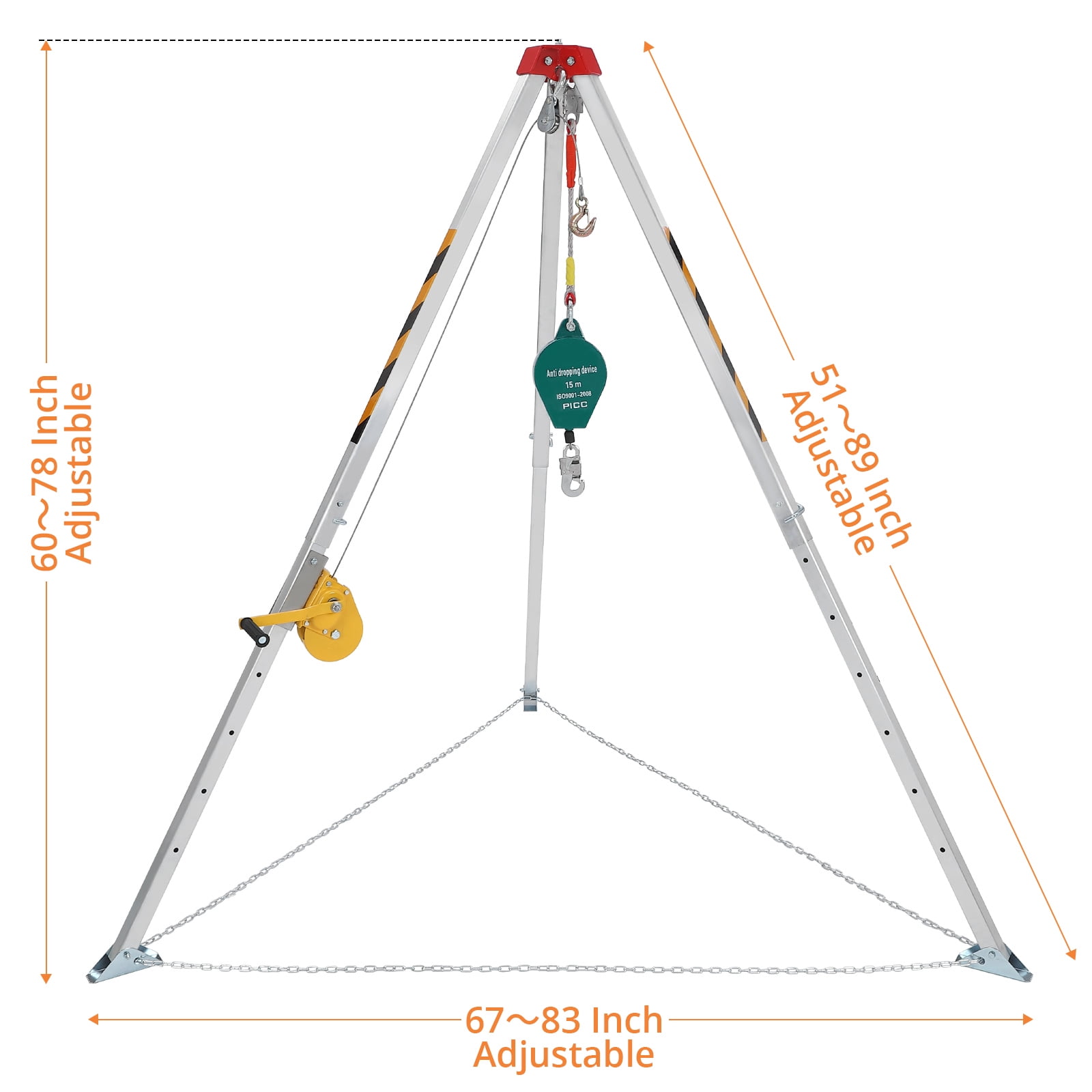 EastVita Confined Space Tripod Kit with 1200 lbs Lifting Winch,Fall Arrester,Sewer Rescue Tripod,Self-Locking Safety Device