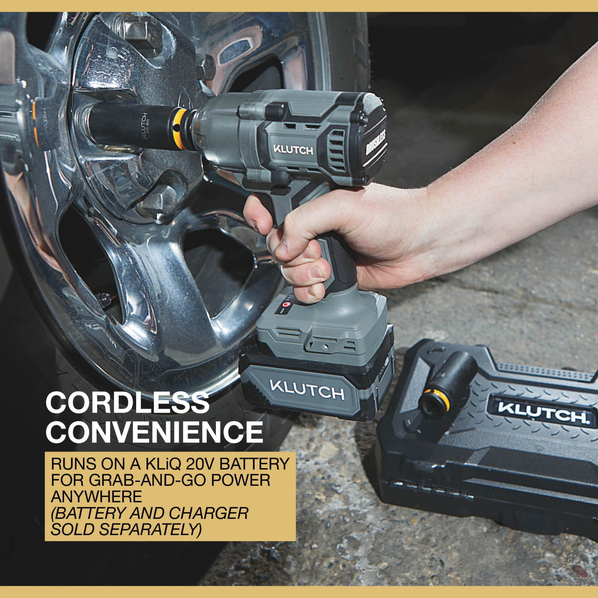 Klutch 1/2in. Impact Wrench, KLiQ 20V, 500 Ft./Lbs. Breakaway Torque, Brushless, Cordless, Bare Tool