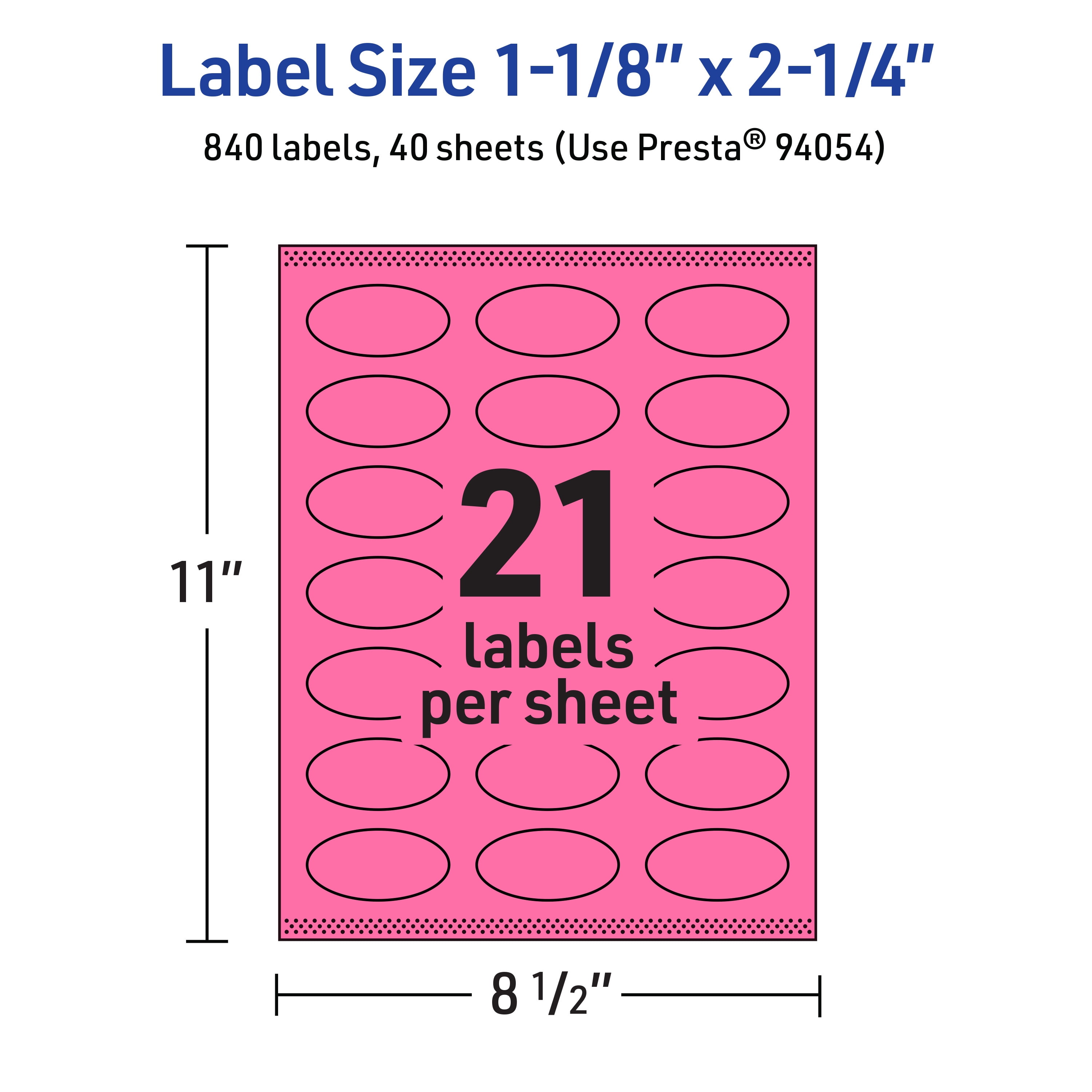 Avery Printable Oval Labels, Bright Pink, 1-1/8" x 2-1/4", 840ct