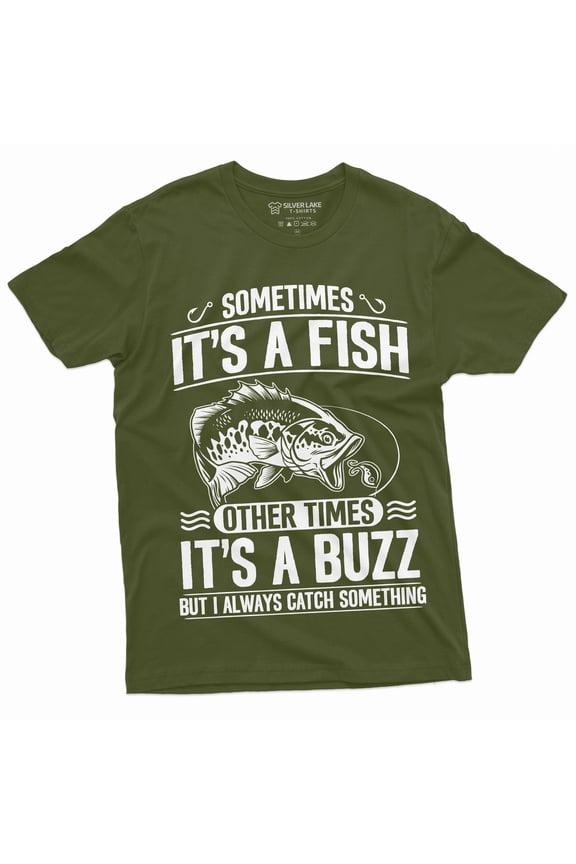Men'S Fishing Humor Tee | Fish Buzz Graphic T-Shirt | Fishing Dad Tee (4X-Large Military Green)