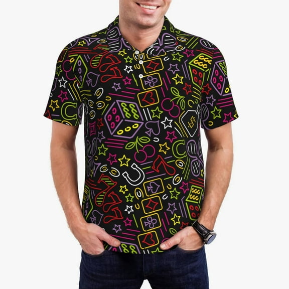 Kdxio Casino Icons Print Men's Short Sleeve Polo Shirt,Midweight Men's Shirt