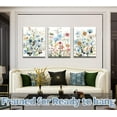 thumbnail image 5 of 3-Pieces Set Framed Watercolor Daisy Flower Canvas Wall Art Colorful Plant Decor Girls Pink Wildflower Pictures Green Leaves Rustic Art Purple Printing Farmhouse decor Living Room Bedroom Bathroom, 5 of 6