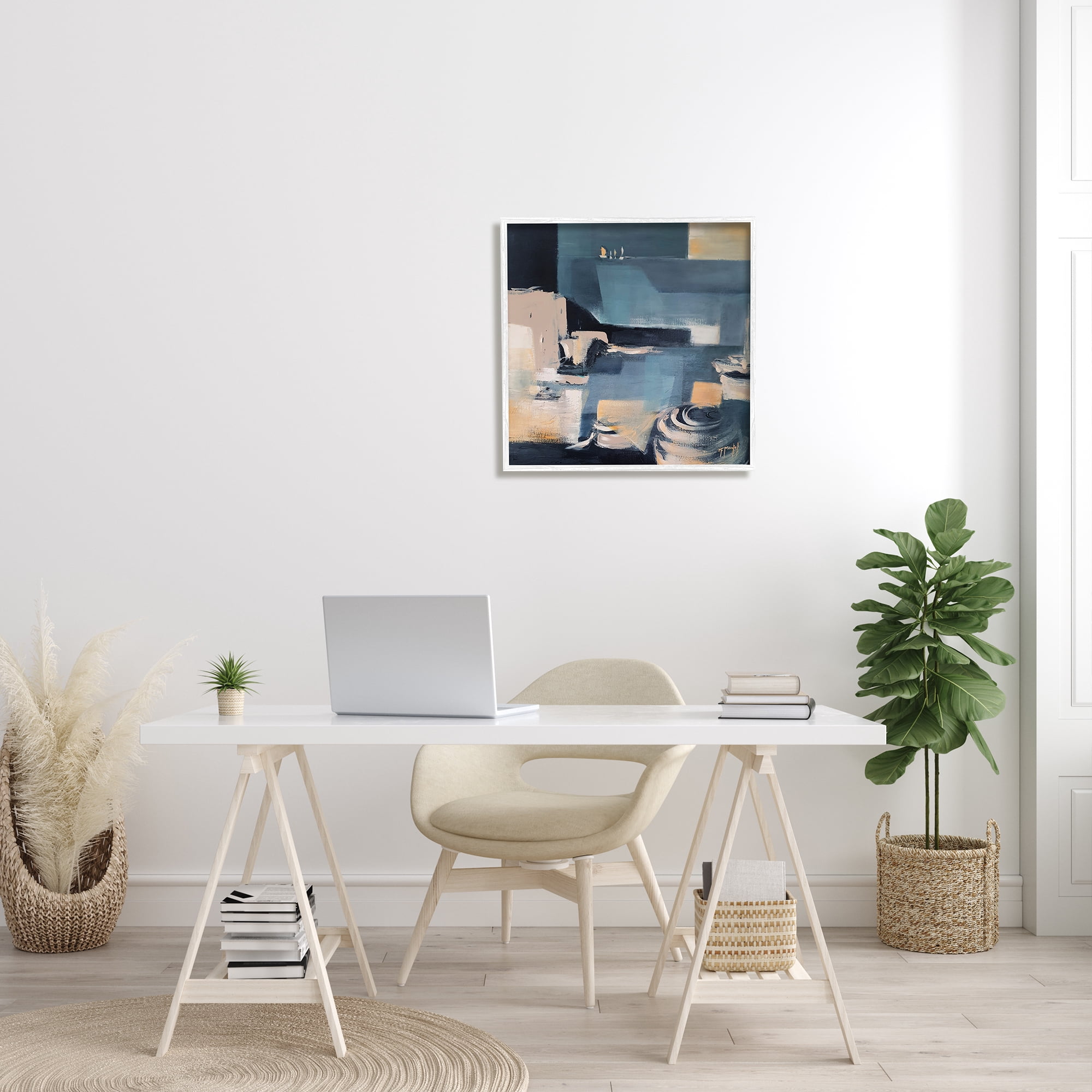 Stupell Industries Scattered Coastal Abstraction Fluid Wave Geometric Shapes Modern Painting White Framed Art Print Wall Art, 24 x 24, Design by Fanou Montel