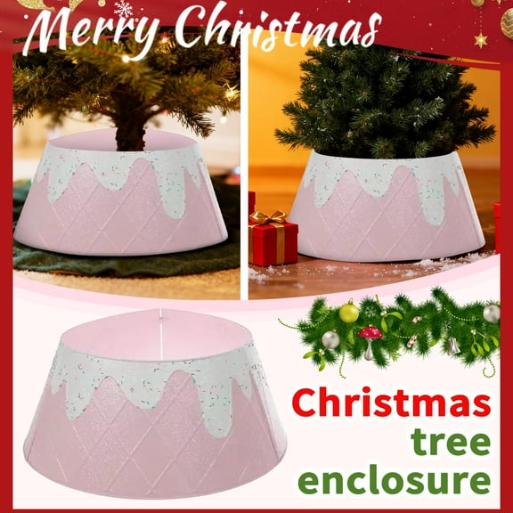 Glitter Ice Cream Cone Tree Collar 22", Guvpev Christmas Tree Collars for Artificial Trees, Foldable Holiday Tree Skirt Collar, Decorative Base Cover Replacing Traditional Christmas Tree Skirts