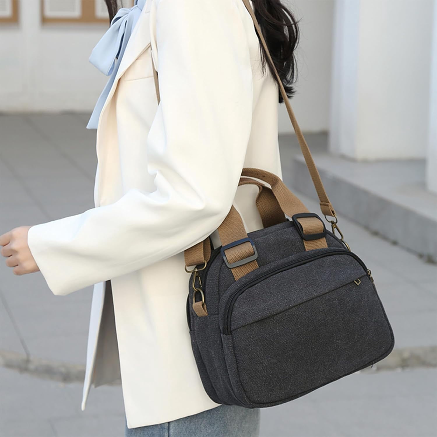 Small Canvas Crossbody Bags for Women Practical Hobo Tote Top-handle Handbag Multi Compartment Casual Going Out Satchel