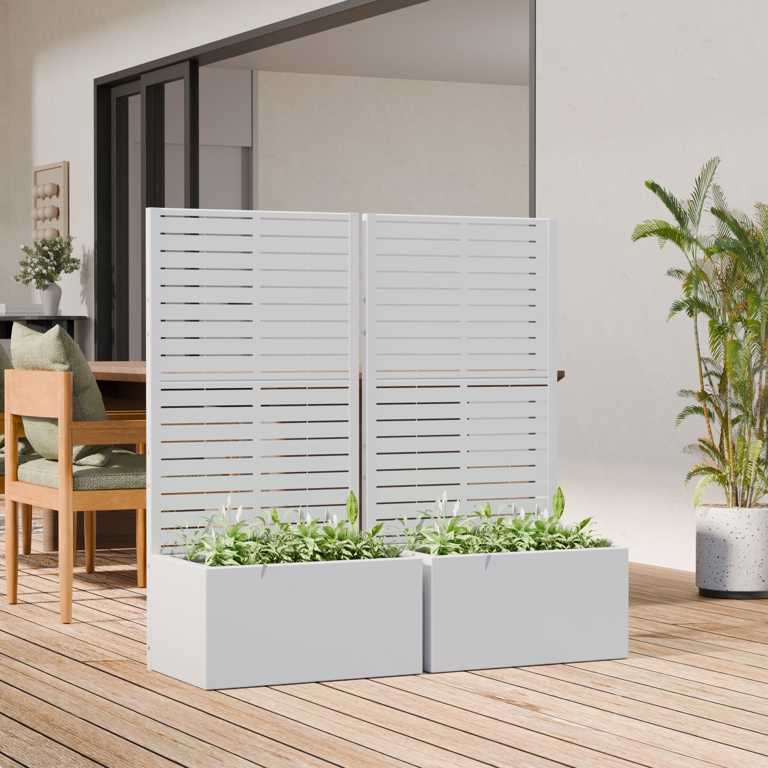 MAYEERTY 2 Panels Outdoor Metal Planter Box, Durable Weather-Resistant Planter, Decorative Metal Flower Box for Patio, Balcony, Garden