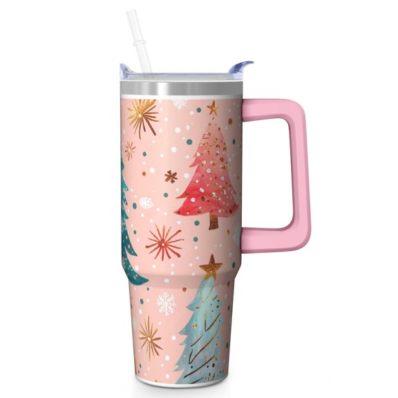 30oz Christmas Elk Tumbler with Handle and Straw Lid, Holiday Stainless Steel Insulated Mug, Winter Snowflakes Coffee Cup, Xmas Day Gifts