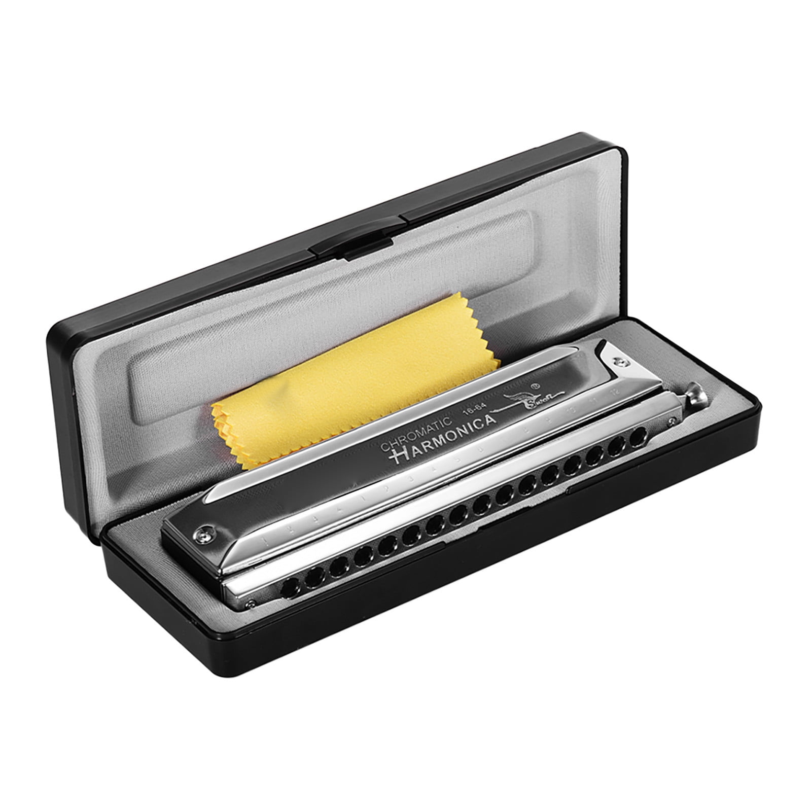Elowen mouth organ Harmonica Swan SW-1664 16 Holes Chromatic Harmonica C Key 64 Tones Mouth Organ with Storage Case and Cleaning Cloth for Kids & Adults